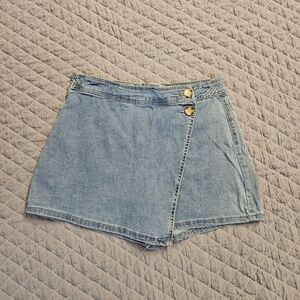 d. jeans Light Blue Denim Skort with Gold Buttons